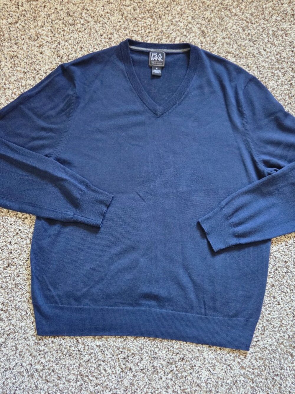 Jos A Bank 100% Merino Wool V Neck Pullover Traveler Sweater Blue Mens XL Preppy